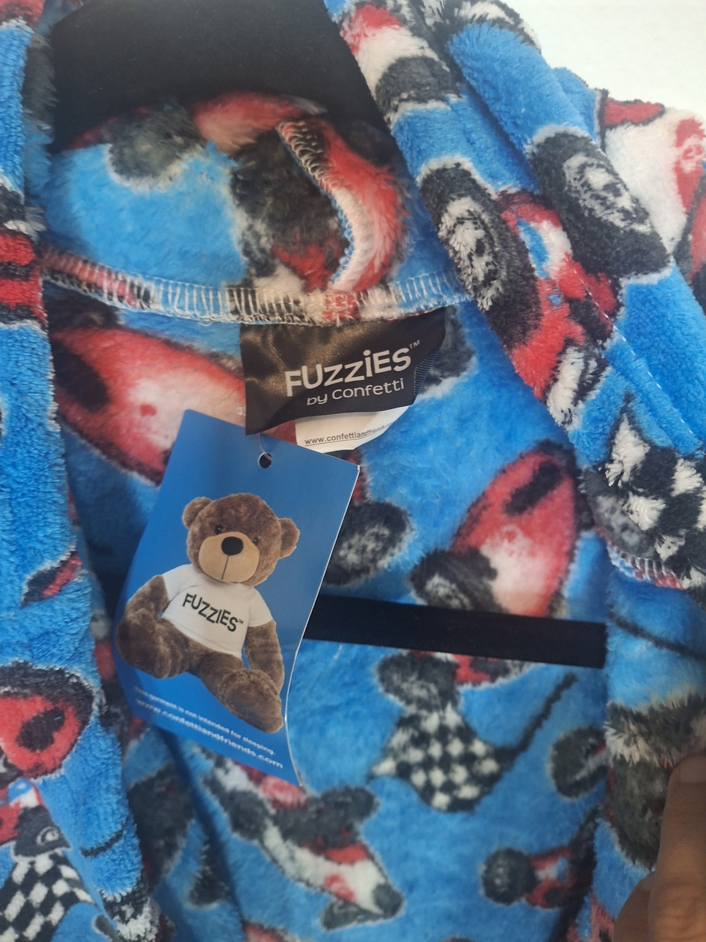 Kids Blue Plush Racing Car One-Piece Robe - Picture 2 of 7